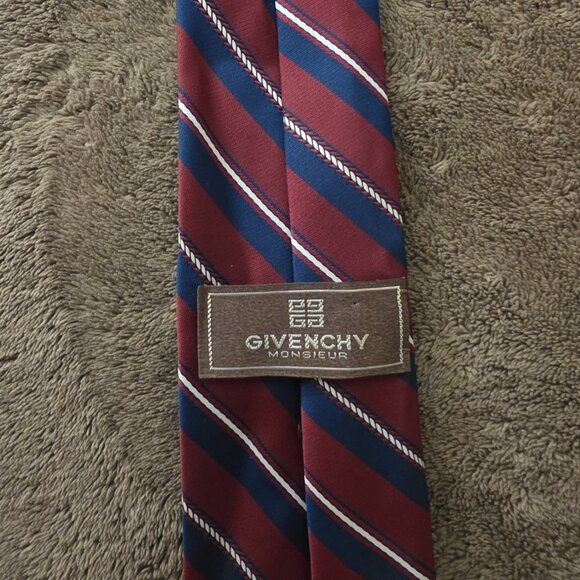 Givenchy Signature Collection Tie Red Navy Stripe Career Formal - Picture 2 of 11